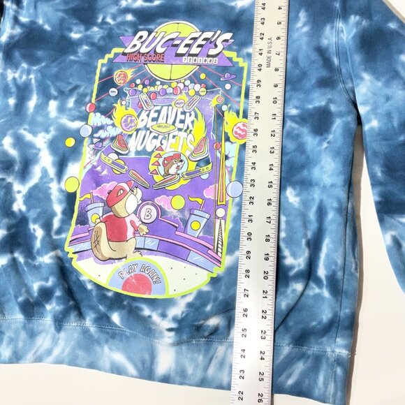 Buc-Ees Tie-Dye Crewneck Sweatshirt With Beaver Nuggets Pinball size Large - Picture 6 of 7